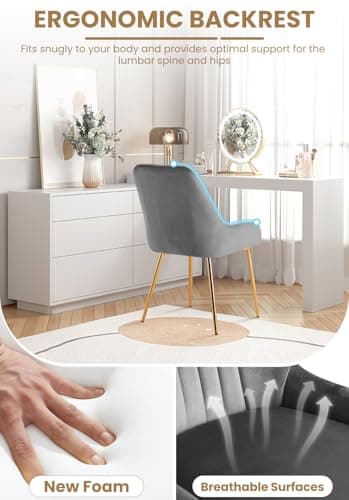 SEPNINE Chaises de Salle à Manger Lot de 2, Chaise en Velours pour Salle à Manger Scandinave, Chaise de Cuisine avec Coussin Rembourré épais, Chaise de Salon avec Pieds en Métal Doré