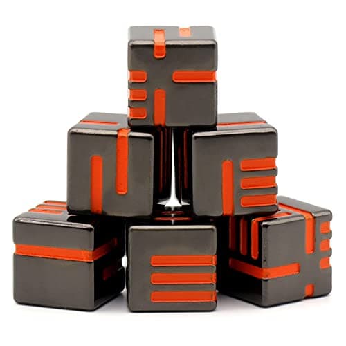 HNCCESG Dés JDR 6 Faces en Métal, Dés de Jeux pour Donjons et Dragons,Dés Jeu de Role 6 Pièces avec boîte en métal Dés Polyédriques(D6 Orange)