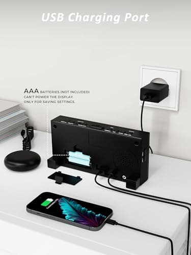 Réveil Extra Fort avec Secoueur de Lit, Réveil Vibrant à LED 7'' pour Sourd et Malentendant, Gros Dormeur, Réveil Double, Lumineux à 5 Niveaux, Snooze, Charger USB, Variateur d'Intensité, 12/24 H
