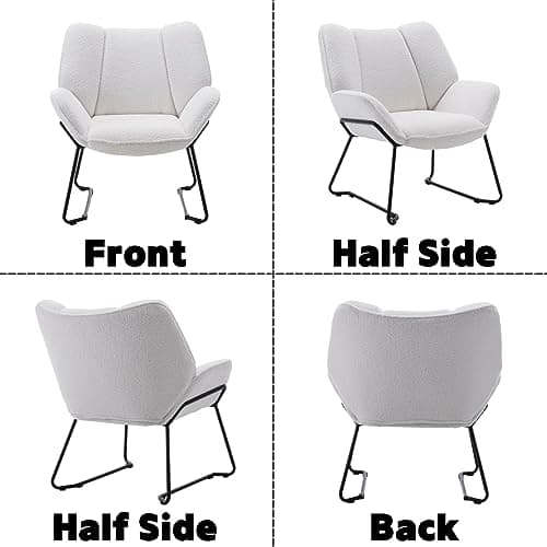 Wahson Fauteuils de Salon, Fauteuil Salon Confortable Assise Épais Fauteuil Chambre avec Pied Métal, Chaise Bouclette, Fauteuil Relax pour Salon/Chambre, Blanc