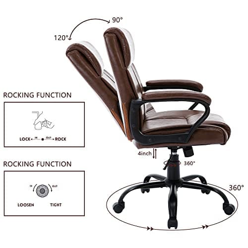 AISALL Chaise de Bureau, Chaise Ergonomique Bureau, Chaise d'ordinateur Rétro, Hauteur Réglable, Chaise Pivotante en Cuir de PU avec Fonction d'accoudoir Pivotant (Marron)