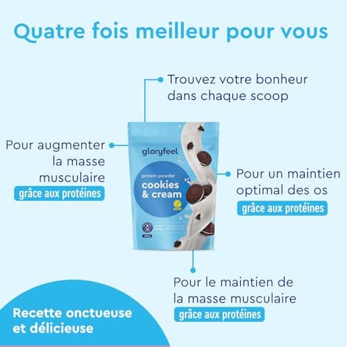Poudre de Proteine Vegan Cookies & Cream - 1kg de proteine vegetale - 33 portions de 22g de protéine - SANS soja - A base de de pois, de fèves et de protéines de tournesol - 100% végan & sans lactose