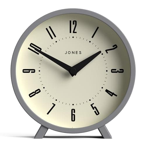 JONES CLOCKS Horloge de Bureau Venus' - Design Rond Moderne en Gris, Look rétro élégant pour étagère, Table, cheminée ou Chevet