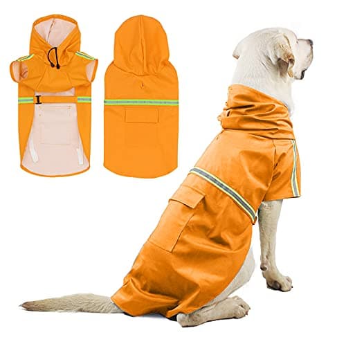 PETCUTE Imperméable pour Chien,Imperméable Chien avec Capuchon,100% étanche et Coupe-Vent Manteau Imperméable pour Chien avec des Bandes Réfléchissantes,Trou pour Harnais,pour Tous les Types de Chiens