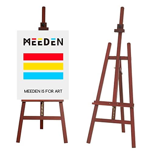 MEEDEN Chevalet Peinture en Bois de Hêtre Massif, Peut Contenir une Toile Jusqu'à 110cm, Chevalet de Peinture à Cadre en A Avec Hauteur et Angle Réglables, Noyer