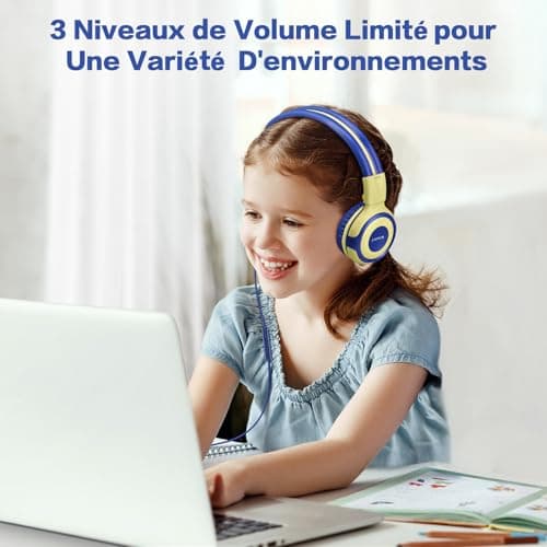 SIMOLIO Casque Filaire pour Enfants<94dB Protection auditive, Casque Enfant Supra-auriculaire avec Port de Partage et Microphone intégré pour garçons et Filles