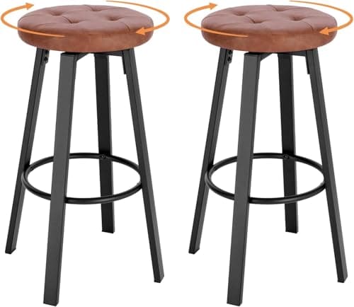 WOLTU Lot de 2 Tabouret de Bar avec Siège pivotant Ø 35,5cm, Tabouret à 4 Pieds en Métal, Tabouret Haut avec Repose-Pieds pour Salle à Manger, Cuisine, Cafétériat, Charge 120kg, Marron, BH330br-2