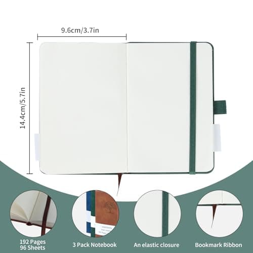 HOMEMARS Carnet de Notes, Cahier A6 Page Blanche,Vert Marron Bleu, Petit Carnet, Petit Cahier, 3 Paquet, Cahier de Note, Carnet de Voyage, 14.4 cm x 9.6cm, 192 Pages Chacune, Motif d'arbre en Relief