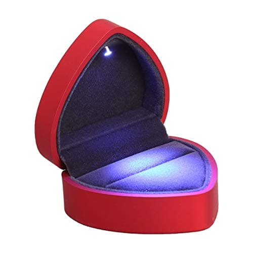 BESPORTBLE Boîte à bagues en bois à LED en forme de cœur - Pour anniversaire de mariage, Saint Valentin (rouge)