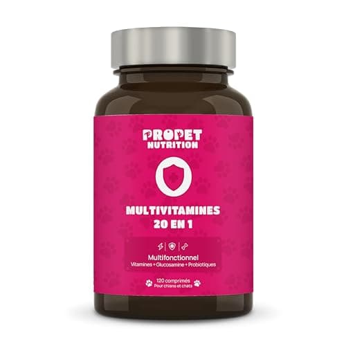 Complement Alimentaire Chien et Chat 20 en 1. Vitamines, Probiotique et Glucosamin Anti Arthrose. VIT A, B, C, E, H, Omega 6, Levure de bière + Fer. 100% Naturel. Effet Anti Inflammatoire. 120 Doses