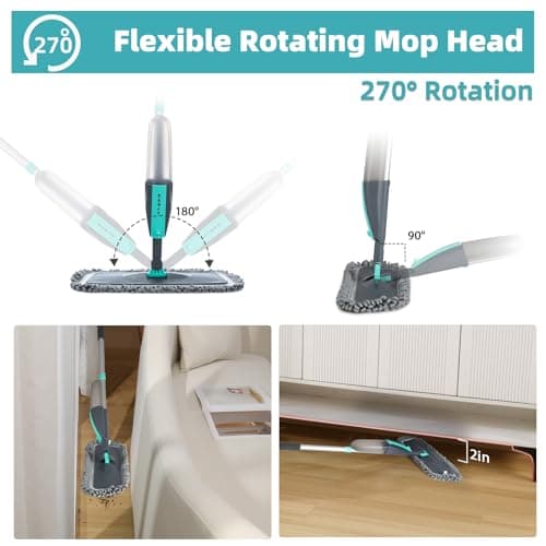 Balai Lave Sol avec Vaporisateur, Microfibre Balai Pulvérisateur Spray Mop avec 4 Tampons de Rechange et 1* Porte Balai pour la Maison, la Cuisine, Le Bois Dur, Le Stratifié, Le Bois, la Céramique