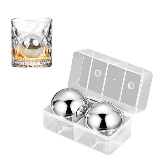 2 Pièces 55mm Sphères de Glace en 304 Acier Inoxydable, Boules de Glaçon Réutilisables, Rond Whisky Ice Stones, Boules Congelés en Métal, Glaçons à Whisky avec Boîte de Rangement, pour Cocktails (A)