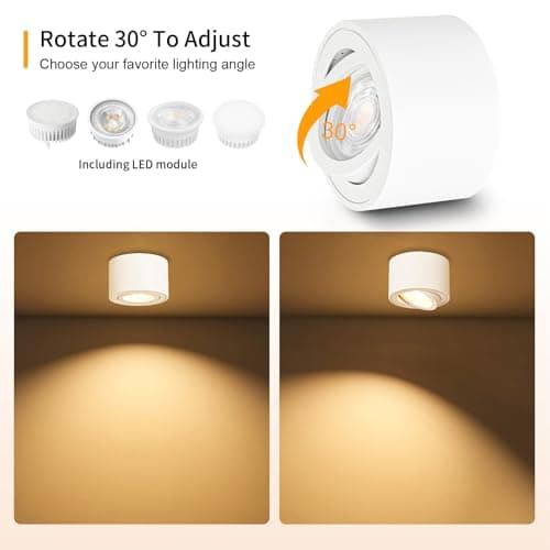 GeyouLux Dimmable LED Spot en Saillie Orientable, 5W Spots de Plafond, Ø80x50mm 3000K/4000K/6500K Rotation à 30° Spot Salle de Bain, Aluminium Rond Blanc Plafonnier Spot LED Orientable, 4 pièces