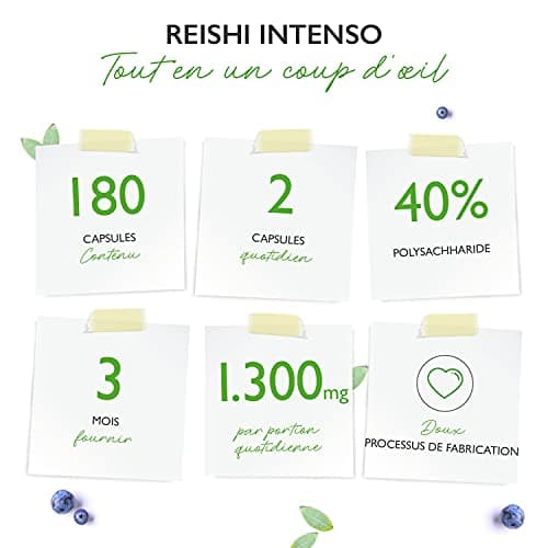 Champignon Reishi - 180 capsules - 1300 mg d'extrait par dose quotidienne - 40% de polysaccharides bioactifs - Vegan - Power Mushroom - Ganoderma lucidum