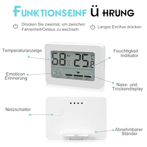 Lot de 6 mini thermomètres hygromètres d'intérieur numériques - Thermomètre d'intérieur avec indicateur smiley - Thermomètre d'intérieur pour chambre de bébé, salon, chambre, bureau - Blanc