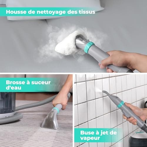 HAUSHOF StainZapper Vapo 3 en 1 Nettoyeur Vapeur de Tapis | Shampouineuse | Aspirateur Vapeur | Nettoyeur Profond, Désinfection | Pour Canapé Voiture et Tissus d'Ameublement | 1,8L+1,3L | 12KPa | 75dB