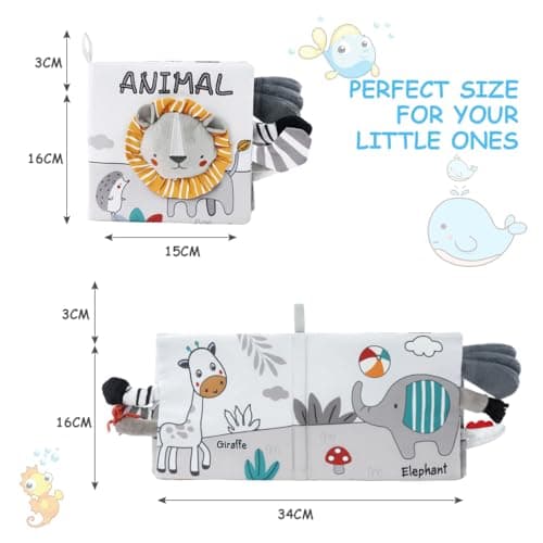 Vicloon Livre Tissu Bébé Eveil,Jouet Educatif Enfant Idée Cadeau Dès la Naissance, Livre Doux Froissé avec des Animaux (lion)