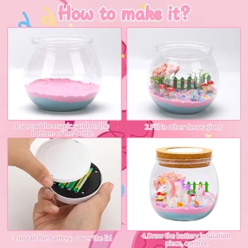 DAOUZL Cadeaux Licorne, Kit de Terrarium Licorne pour Enfant, Licorne Fille Kit Veilleuse, Bricolage Terrarium Plante Licorne Jouet, Kit d'art et d'artisanat, Licorne pour Cadeau Fille 3-12 Ans