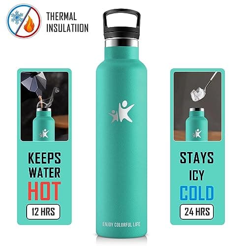 KollyKolla Bouteille Isotherme 1L, Gourde Inox avec en Paille, Bouteille d'eau sans BPA, Réutilisable, Anti-Fuite, Gourde Acier Inoxydable pour Enfant, Adultes, Sport, Cyclisme, École - 2 Couvercles