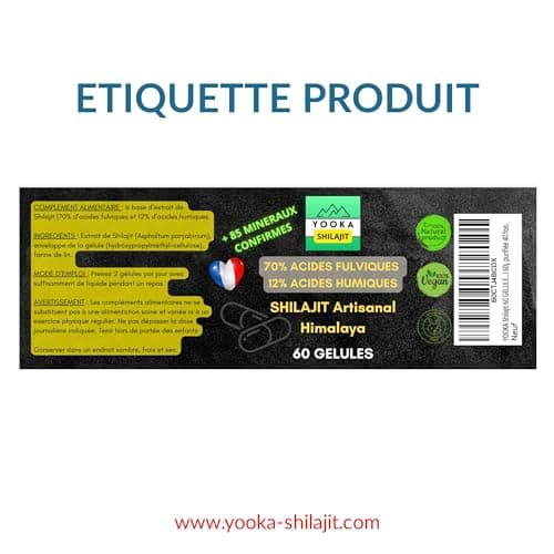 YOOKA Shilajit 60 unités naturel ARTISANAL OR pure. 70% ACIDE FULVIQUE, test en laboratoire garantissant +85 minéraux, 12% acide humique. Séchage soleil 60j, purifiée 40 fois. Société française.
