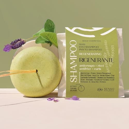 Senso Naturale Shampoing Solide Régénérant Anti-Frisottis pour Cheveux Bouclés avec Spiruline, Fenugrec, Argile Verte, Naturel, Bio, Vegan et Écologique, pH 4,5-5,5