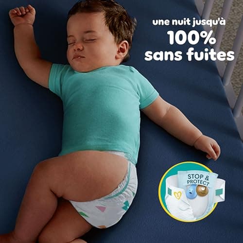 Pampers Baby-Dry, Taille 4, 204 Couches, 9-14kg, Une nuit jusqu'à 100% sans fuites avec la Poche Stop & Protect à l’arrière de la couche, Pack 1 Mois