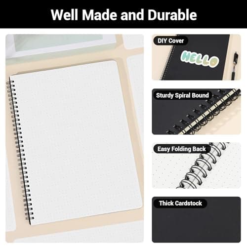 Yarotm Carnet de Notes A4 - Cahier Spirale Bloc Note Croquis - Lot de 2 Cahiers Pointillé a Point - 100g Papier 120 Pages - Noir Couverture Rigide