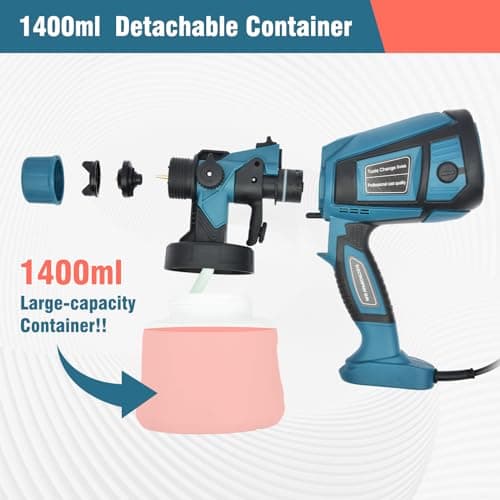 Vothen Pistolet a Peinture, 800W Pistolet à Peinture Électrique avec 5 Buses en cuivre et 3 Motifs, réservoir de 1400 ML, pour l'intérieur et l'extérieur de Maison, Armoires, Clôtures, Plafonds