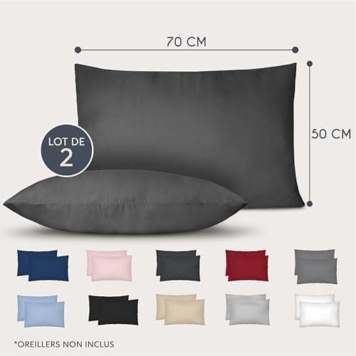 Dreamzie Taie Oreiller 50 x 70 cm Lot de 2 Housse d'oreiller en Microfibre avec Une Fermeture Eclair Certifiée Oeko-Tex - Housse Coussin Gris Foncé