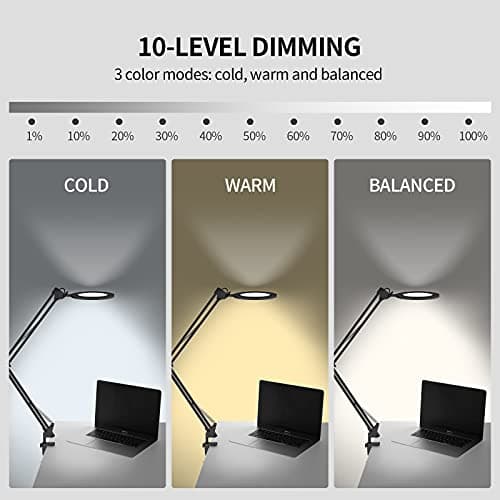 Beyamz - lampe loupe/lampe de travail/avec verre véritable 105 mm 5 dioptries/éclairage tricolore à intensité variable / 750 lm par 72 LED/rayon de travail 90 cm/connexion USB