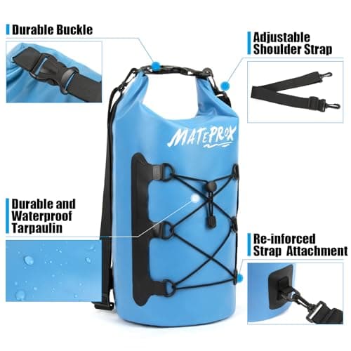 MATEPROX Sac Sec étanche 5L 10L 20L Dry Bag Sack avec Sangle réglable, Sac étanche pour Kayak, Randonnée, Rafting et Camping avec Pochette étanche pour Téléphone-10L Bleu