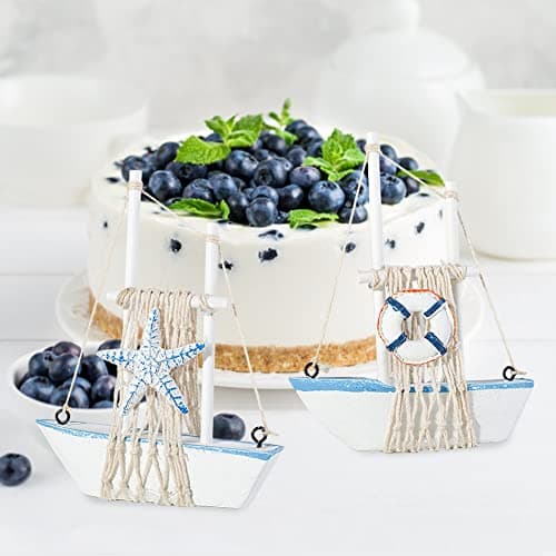 JAWSEU Modèle de Voilier en Bois, Mini Voilier Modèle Décoration Miniature Bateau à Voile Nautique Ornements de Voilier Petits Bateaux en Bois avec Filet Pêche Jouet de Marine Ornements de Table
