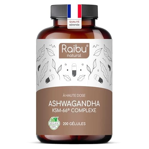 Raibu Ashwagandha KSM-66 200 Gélules - Jusqu'à 7% Withanolides - 1334mg par dose journalière du Complexe Ashwagandha - Sans Additifs Artificiels - Vegan, Naturel, Testé en laboratoire