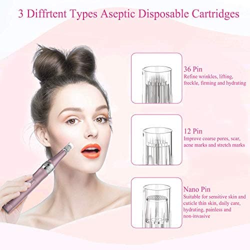 PELCAS Microneedling pour Visage, Dermapen Microneedling Professionnel avec 12 Aiguilles et 3 Vitesses - Soins Visage/Cou/Contour des Yeux, 0-2mm Stylo Microneedling