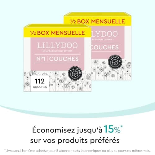 Couches LILLYDOO douces pour la peau, taille 1 (2-5 kg), Lot de 4 paquets (112 couches)