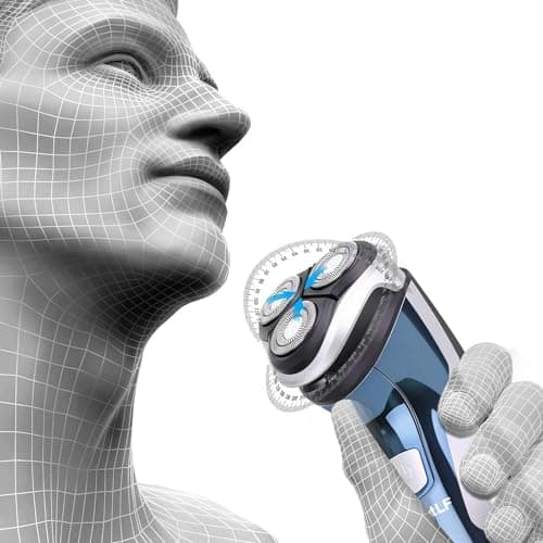 SweetLF [2024 New] Rasoir Electrique Homme Rechargeable avec Tondeuse Barbe IPX7 Etanche Technologie Wet&Dry avec 4D Têtes Rotatives et Ecran LED-SWS7105(Bleu)