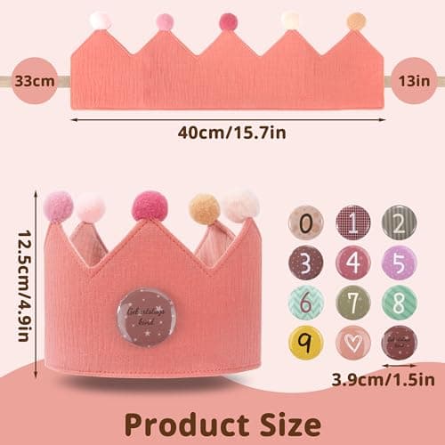 Baimuni Chapeaux d'anniversaire Couronne pour Enfants, Couronne Chapeau en Mousseline avec Tissu, Chiffres Interchangeables de 0 à 9, Réutilisable, Cadeau Decoration de fête pour Fille et Garçon