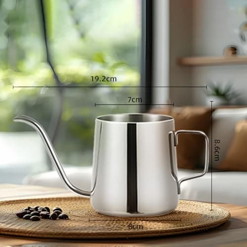 Cafetière à Bec Long et étroit 350 ML, Petite Bouilloire à Col de Cygne à Oreilles Fines Suspendues en Acier Inoxydable pour Usage domestique(Argent)