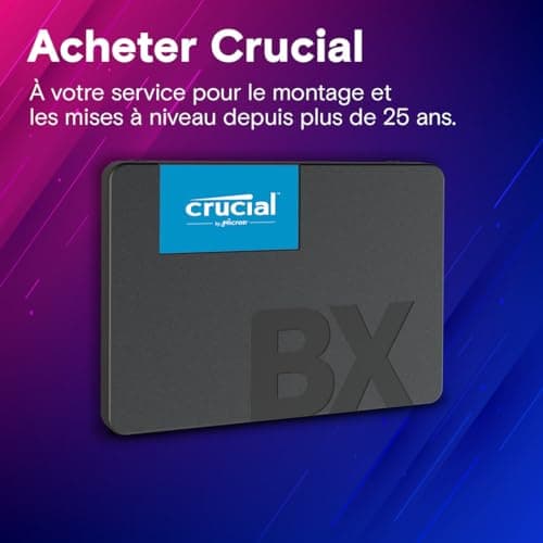 Crucial BX500 SATA SSD 1To, SSD 2.5" Interne, jusqu'à 540Mo/s, Compatible avec Ordinateur Portable et de Bureau (PC), 3D NAND, Accélération dynamique de l'écriture, Disque Dur SSD - CT1000BX500SSD101