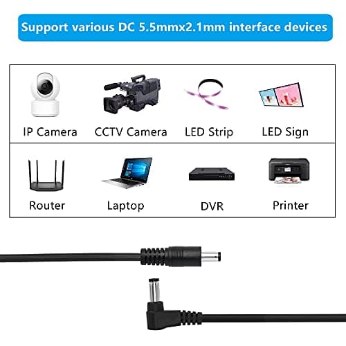 GINTOOYUN Câble d'alimentation mâle DC à DC à Angle Droit, 24AWG DC 5.5 MM x 2.1 MM mâle à 90 degrés DC Prise mâle Patch Fil Adaptateur rallonge pour Bande Lihgt,CCTV,Voiture,moniteurs,etc (2 pièces)