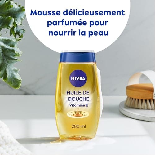 NIVEA Huile de Douche nourrissante (1 x 200 ml), Gel douche soin nourrissant Vitamine E et huiles naturelles, Gel lavant corps, sensation de peau nourrie & rayonnante de santé, tous types de peau