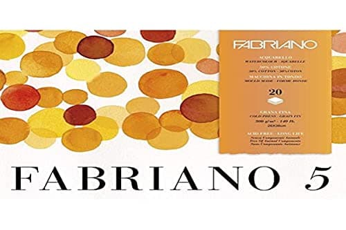 Unbekannt Fabriano 19100259 Disegno 5" Lot de 20 feuilles de carton aquarelle en papier de qualité supérieure à bords fins Blanc naturel 300 g/m2 26 x 36 cm Bloc 4 pages collées sans chlore ni acide