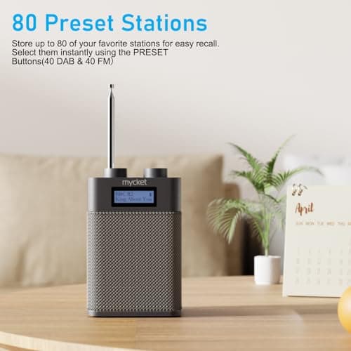 Mycket Radio Numérique Radio et FM Dab/Dab+, Radio Numérique Portable avec Bluetooth 5.0, USB Rechargeable, 80 Stations Préréglées, Prise Casque, Ecran LCD pour Salon, Bureau, Cuisine, Jardin