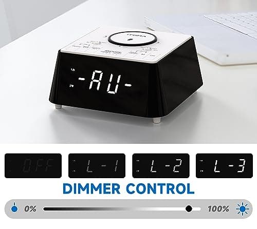 iTOMA Radio réveil Rechargeable sans Fil avec Haut - Parleur Bluetooth, Radio FM de Chevet, Double Alarme avec Snooze, Recharge USB, veilleuse et écran dimmable 205