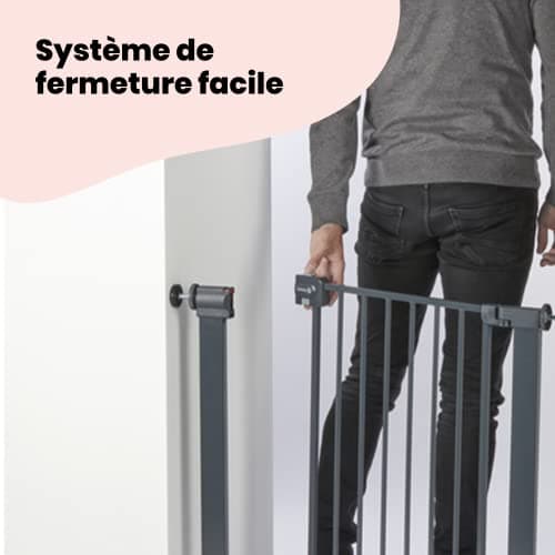 Safety 1st Barrière de Sécurité pour Bébé Extensible à Fermeture Facile, Barrière d'Escalier à Fixation par Pression sans Percer (également utilisable pour les animaux domestiques), gris