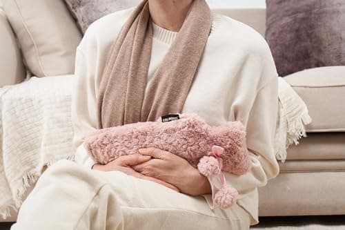 CALINDOO - Bouillotte Eau Chaude En Caoutchouc Naturel Avec Sa Housse Premium Toute Douce - Conçue Dans Un Moule Unique CALINDOO - Bouchon Hermétique - Housse Sherpa Vieux Rose Avec Pompon - 2L