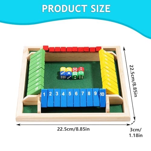 DAYIsjz Jeux de société Shut The Box 4 Couleurs 8 dés Ferme la boîte 4 Joueurs Jeu de dés Jeu en Bois Adulte Jeux en Bois Jeux de dés pour Adultes pour Adultes Enfants Jeu divertissant de Vacances