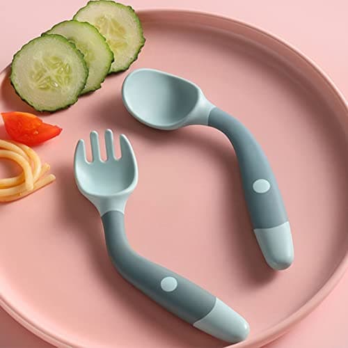 Clyhon Cuillères Bébé Silicone,4pcs Cuillere Bébé Souple Cuillère de Formation avec Fonction Bendable,Facile à Tenir, Parfait Auto-alimentation Cuillères D'apprentissage (Vert+Jaune)