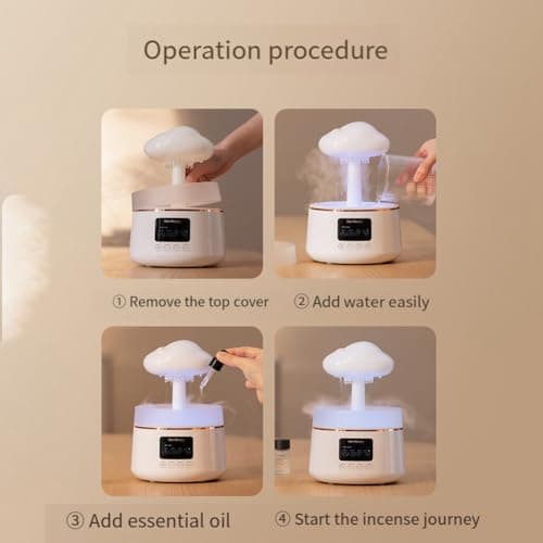 Kruluuvia 300 ML Champignon Pluie Nuage Humidificateur d'air Gouttes D' Sons Veilleuses ColoréEs AromathéRapie Diffuseur D' Essentielle