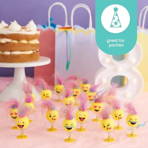 THE TWIDDLERS - 36 Jouets Pop Up pour Enfants, 6cm - Visage Souriant pour fête d'anniversaire avec Cheveux Multicolores, Coffret de Jouets sauteurs et de Remplissage de Sacs à Surprises